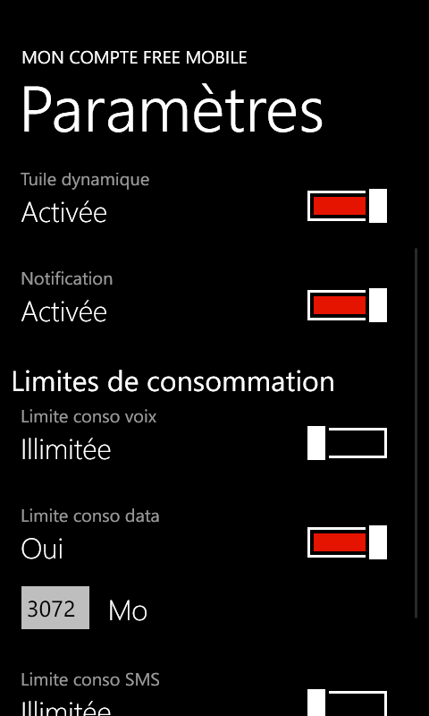 Mon compte Free Mobile - Paramètres