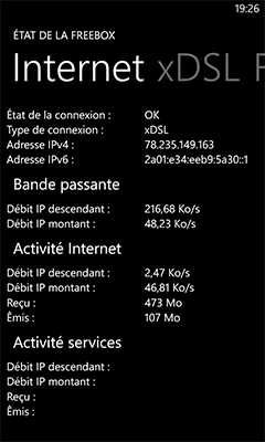 Application Ma Freebox pour Windows Phone